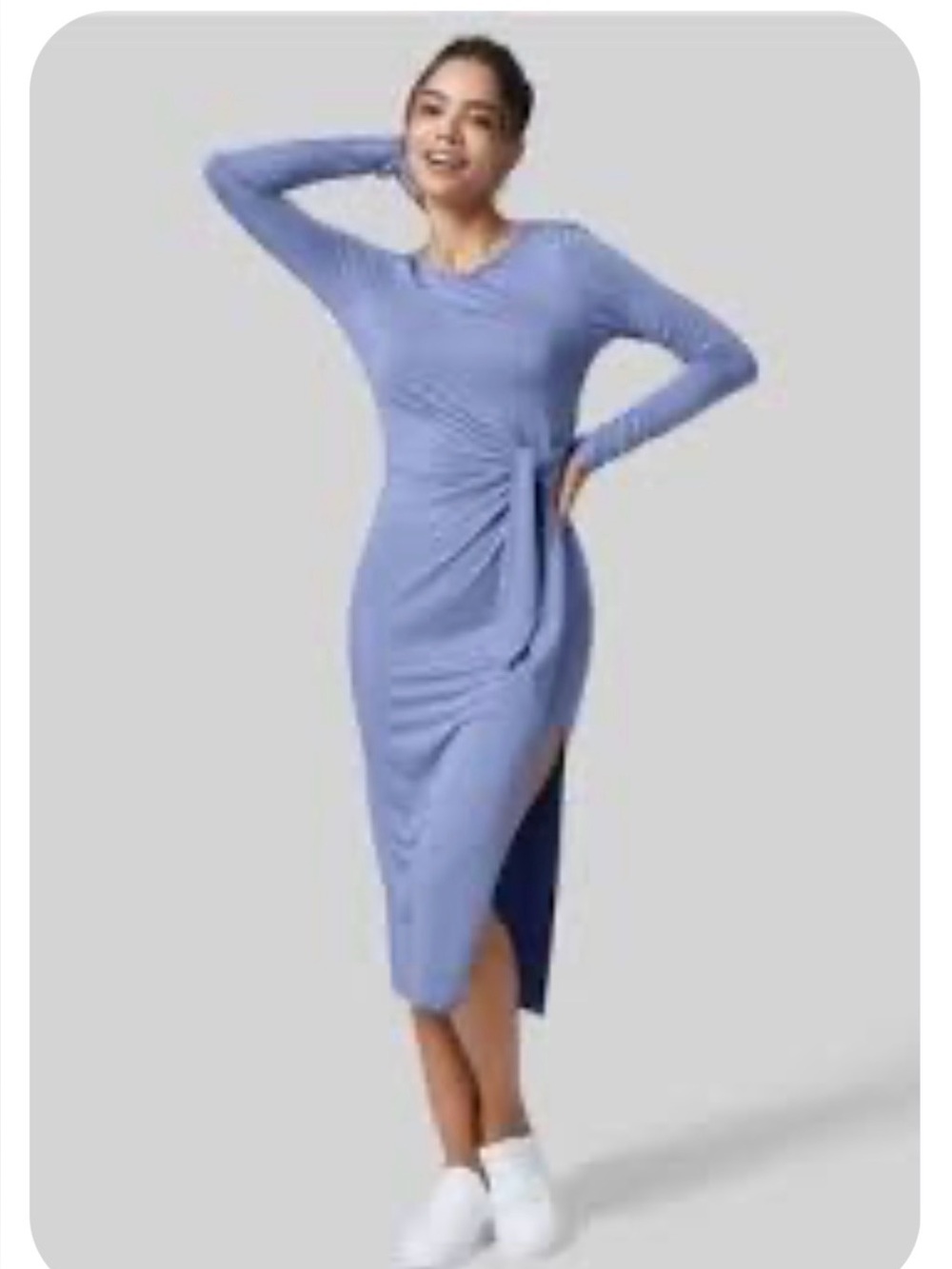 HALARA Lavender-Blue Tie-Side Midi Dress
